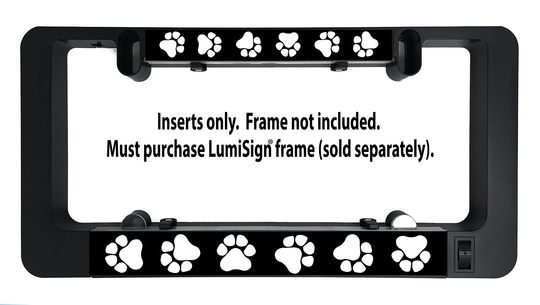 LumiSign paw print insert set, black frame with glowing paw icon strip accents