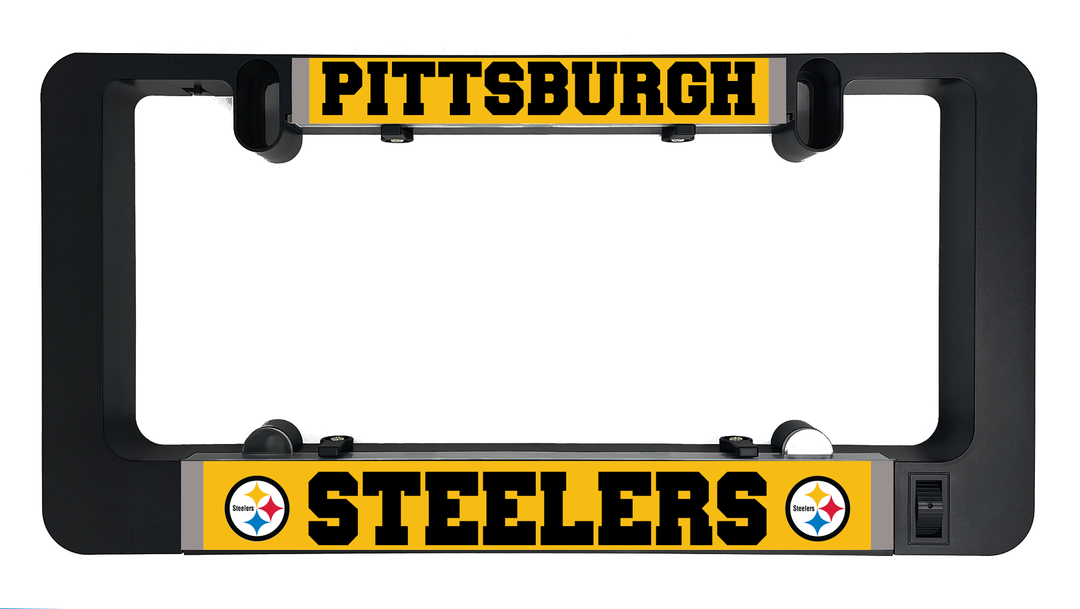 LumiSign frame with Steelers insert strip and Pittsburgh header in yellow