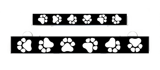Paw print insert strip for LumiSign, black bar with glowing paw icon pattern