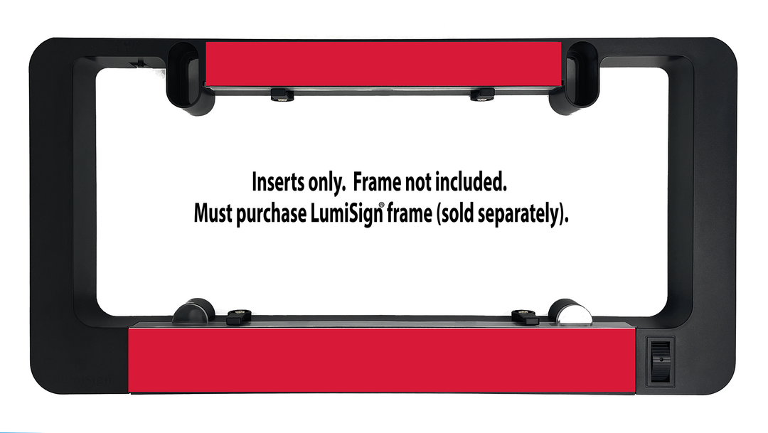 Red brake light insert set in black housing with mounting tabs and lens cover