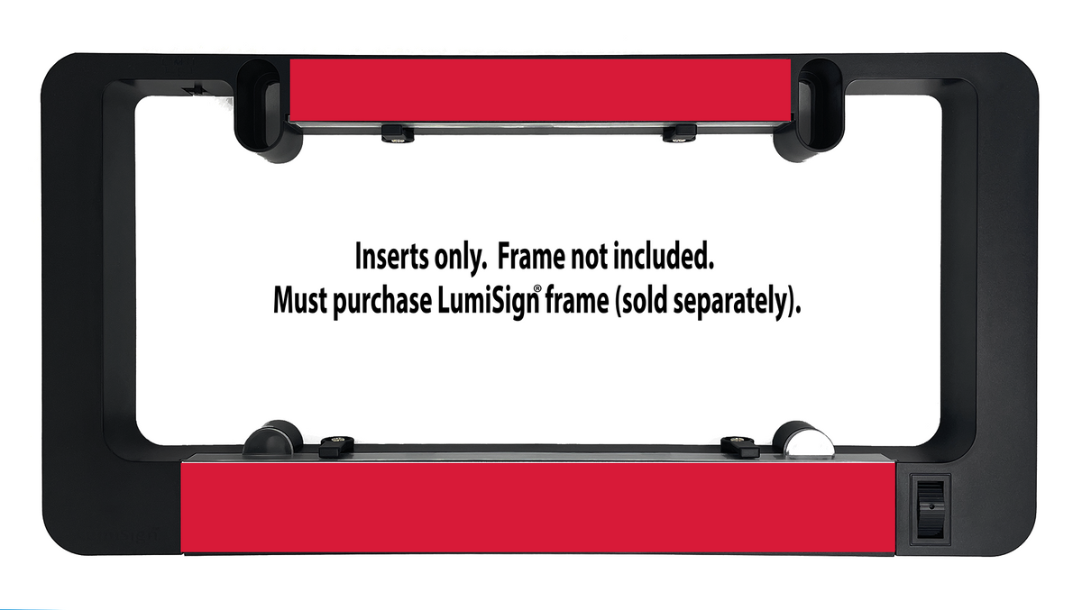 Red brake light insert set in black housing with mounting tabs and lens cover