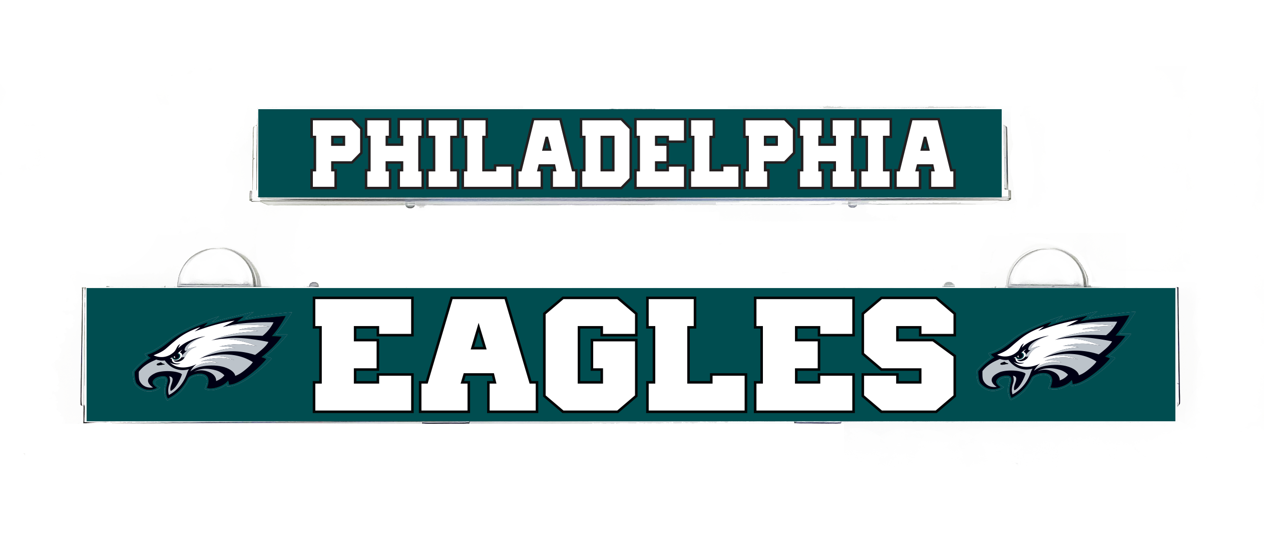 Teal LumiSign insert with Philadelphia lettering and Eagles graphics