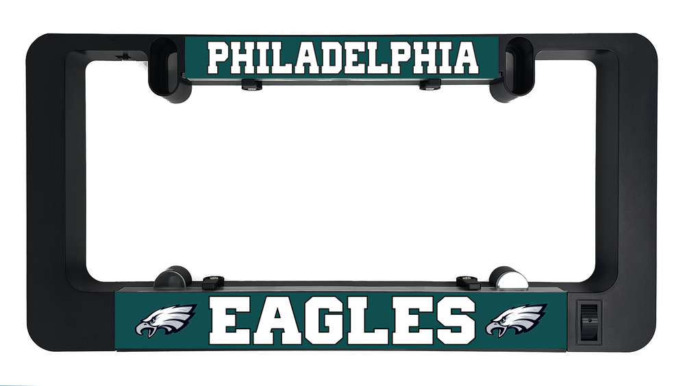 LumiSign frame with Philadelphia top and Eagles bottom inserts, teal illuminated panels