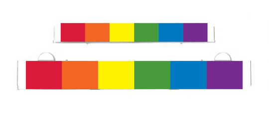 Rainbow pride LED insert strip with red, orange, yellow, green, blue, and purple blocks