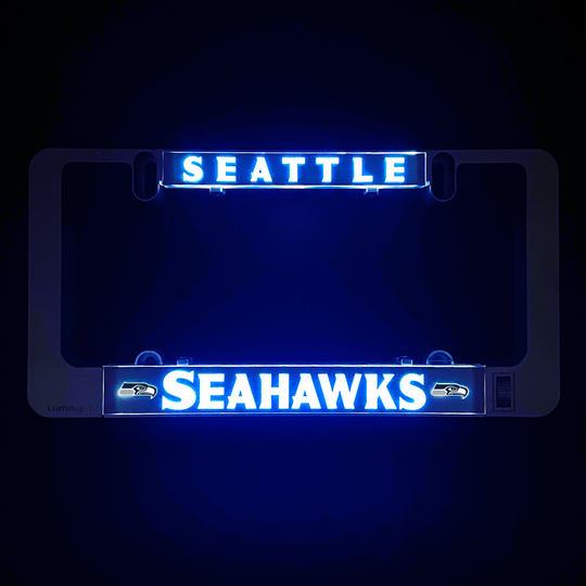 LumiSign license plate frame with Seattle Seahawks lighted insert, blue LEDs