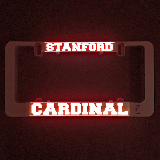 Illuminated Cardinal insert with red STANFORD and CARDINAL text in a dark frame