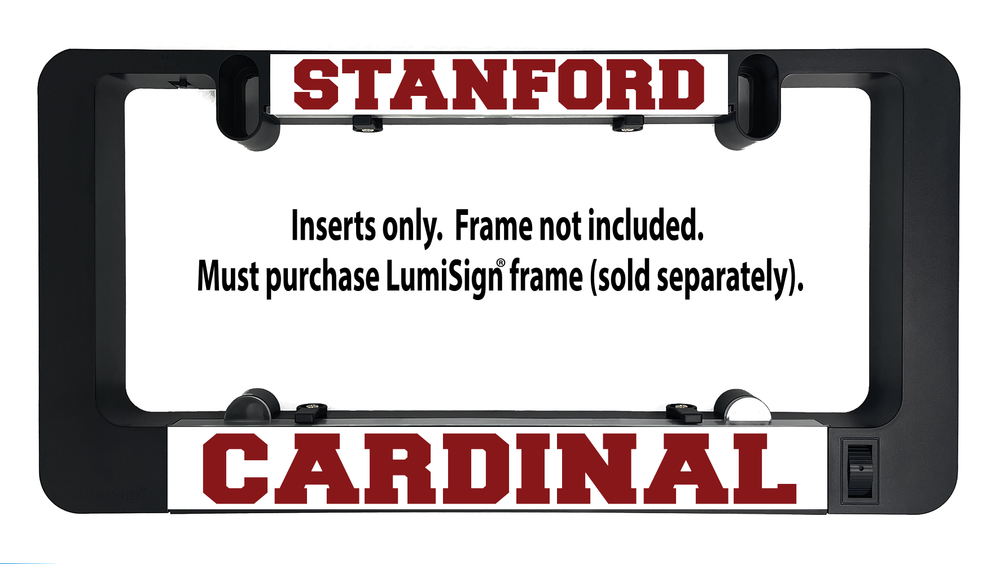 LumiSign Cardinal insert shown in a black holder with STANFORD and CARDINAL labels