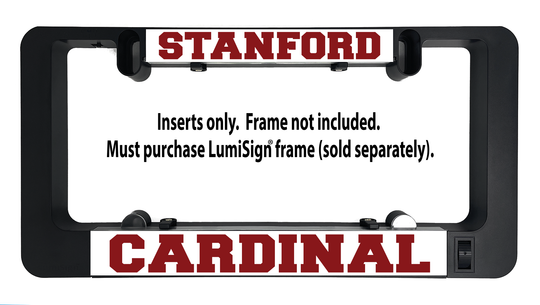 LumiSign Cardinal insert shown in a black holder with STANFORD and CARDINAL labels