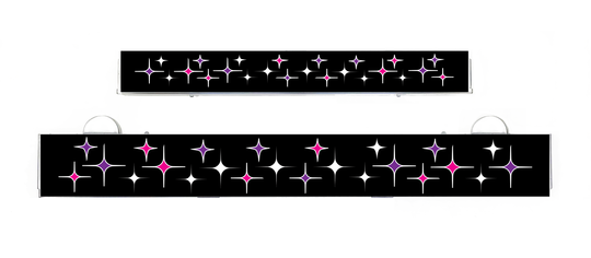 Star-pattern LumiSign insert strips on black with pink and blue sparkle icons