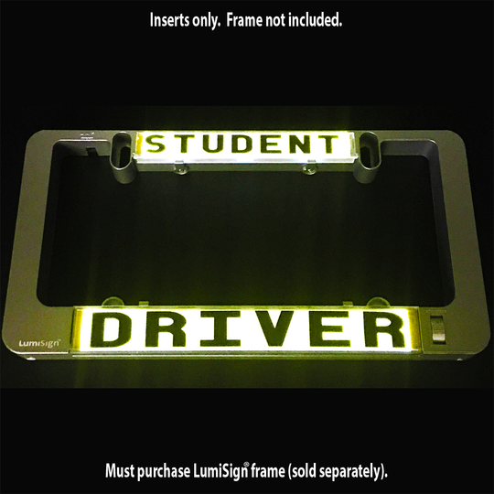 LumiSign Driver insert and Student insert mounted in clear holder, frame not included
