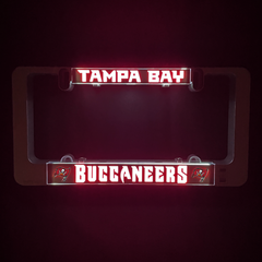 LumiSign illuminated license plate frame with Tampa Bay Buccaneers insert, red LED lights