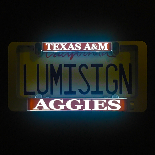 Illuminated TEXAS A&amp;M and AGGIES LumiSign insert panel, glowing maroon and white