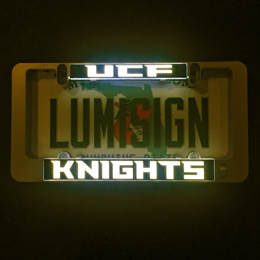 LumiSign UCF Knights insert with illuminated gold logo on dark base