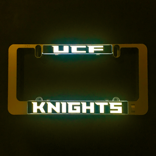 LumiSign UCF Knights insert with glowing gold logos on dark holder