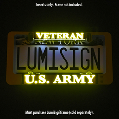 Illuminated Veteran U.S. Army LumiSign insert with glowing yellow and blue text