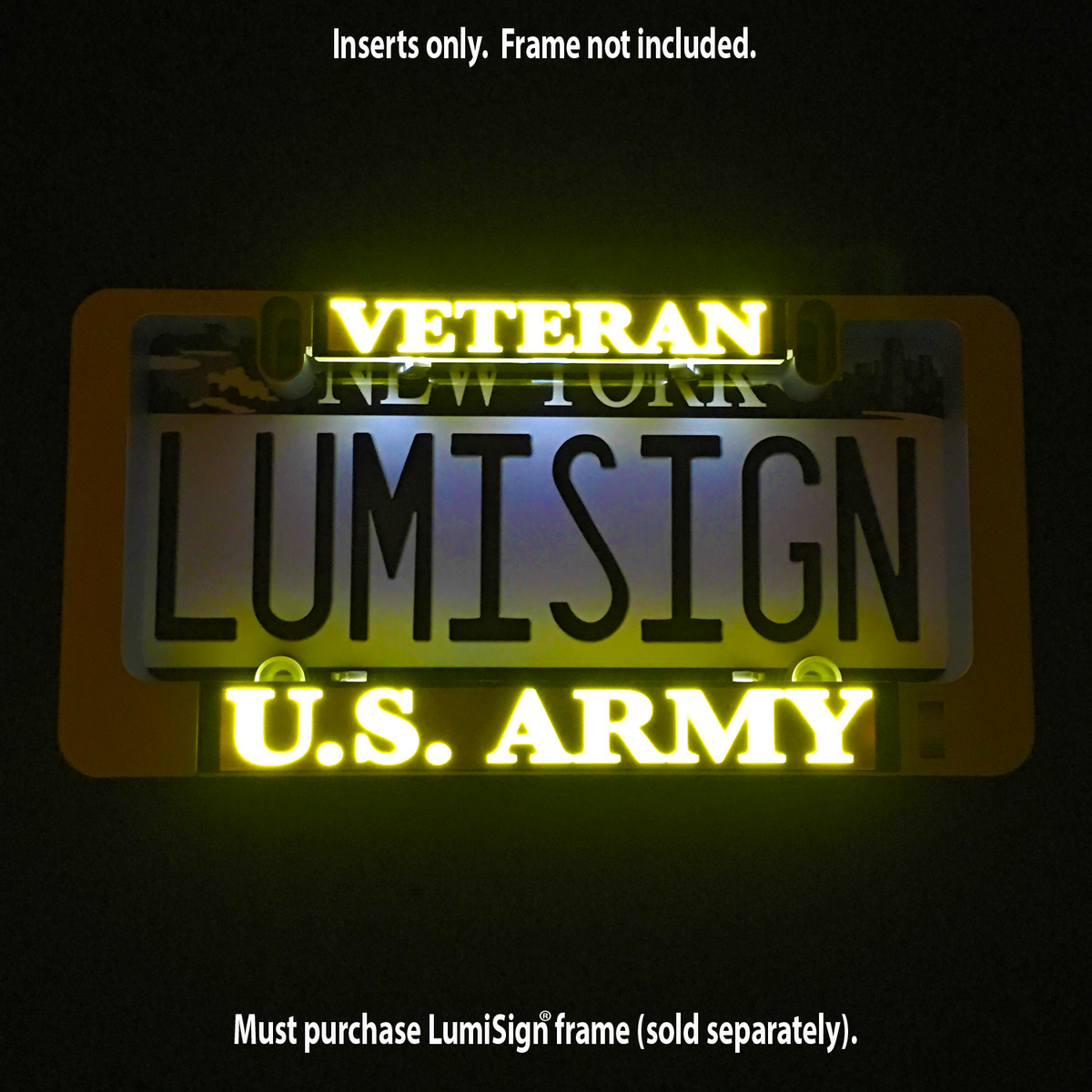 Illuminated Veteran U.S. Army LumiSign insert with glowing yellow and blue text