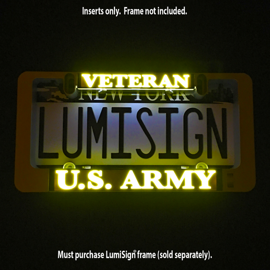 Illuminated Veteran U.S. Army LumiSign insert with glowing yellow and blue text