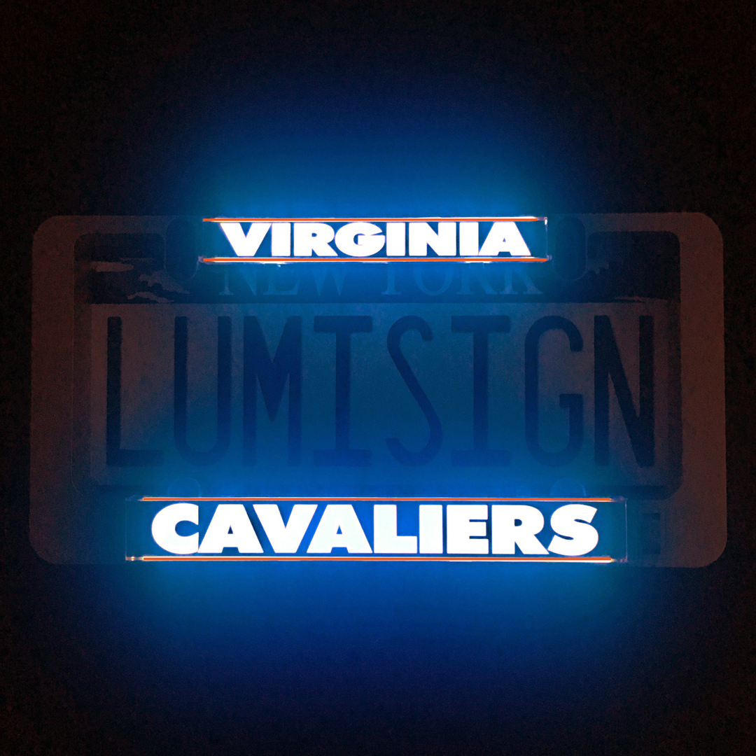 Virginia Cavaliers LumiSign inserts glowing blue, with VIRGINIA above CAVALIERS