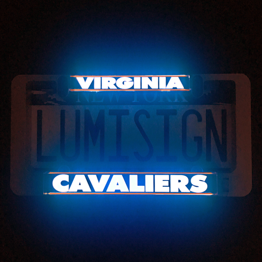 Virginia Cavaliers LumiSign inserts glowing blue, with VIRGINIA above CAVALIERS