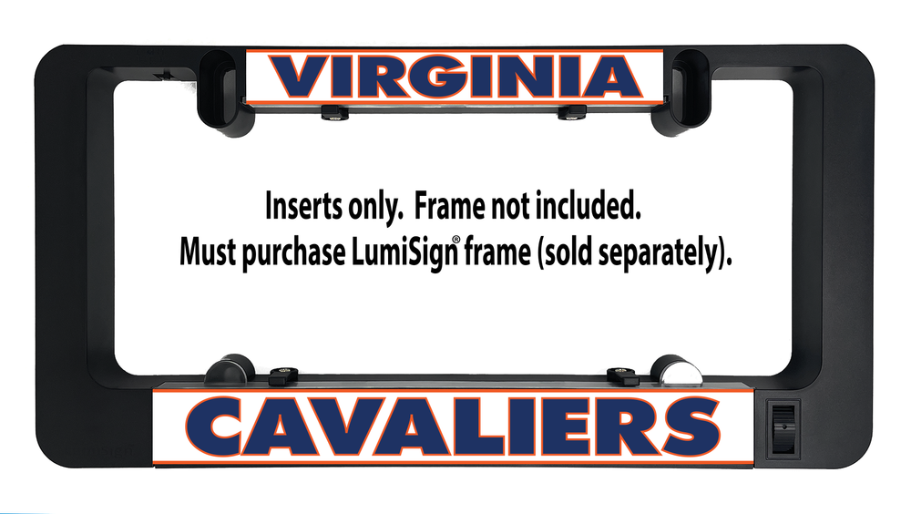 Virginia Cavaliers LumiSign inserts shown inside a black frame; VIRGINIA and CAVALIERS