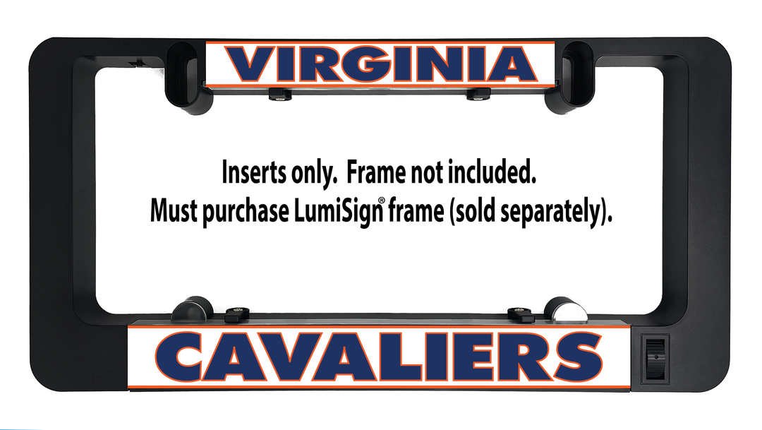 Virginia Cavaliers LumiSign inserts shown inside a black frame; VIRGINIA and CAVALIERS
