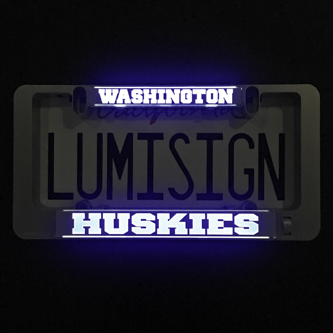 Washington Huskies LumiSign insert with blue WASHINGTON and illuminated HUSKIES letters