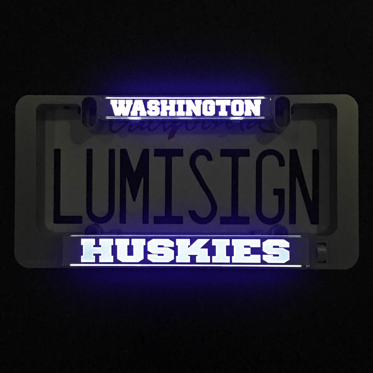 Washington Huskies LumiSign insert with blue WASHINGTON and illuminated HUSKIES letters