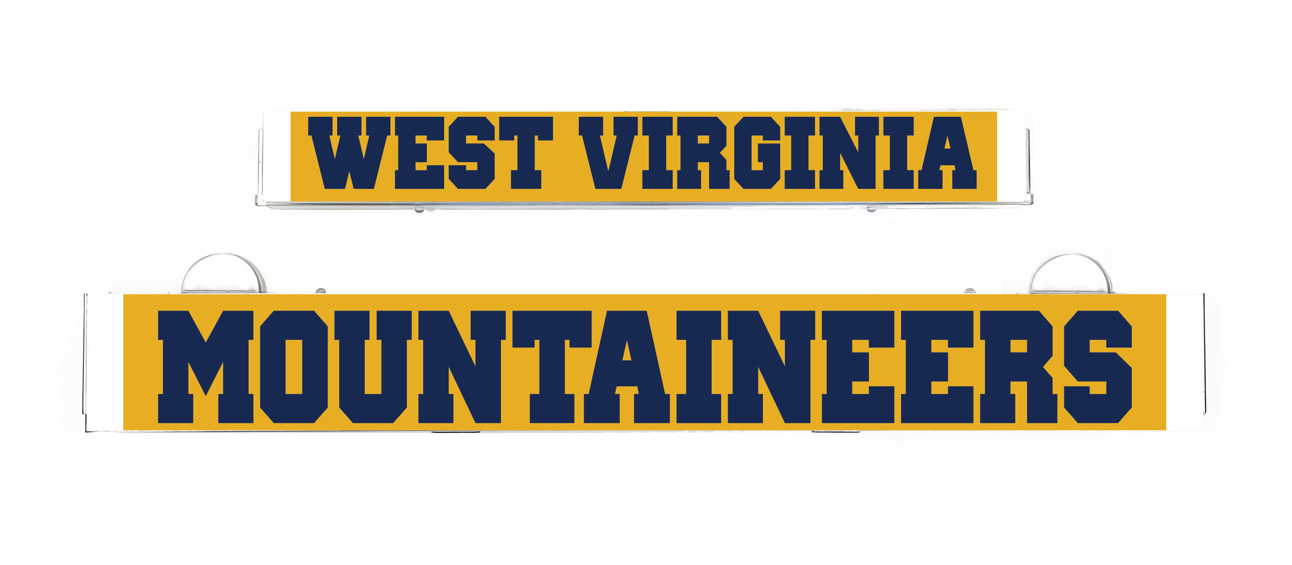 LumiSign inserts: West Virginia and Mountaineers blue-and-yellow logo panels