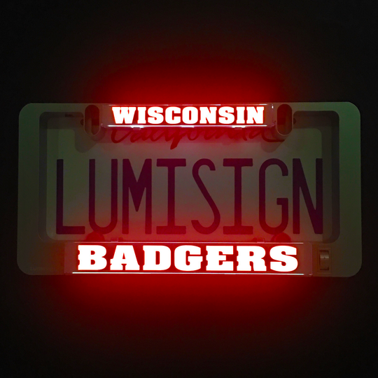 LumiSign Wisconsin Badgers insert with glowing red WISCONSIN and BADGERS lettering