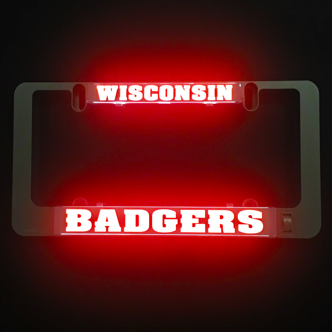 LumiSign Wisconsin Badgers insert with red WISCONSIN and BADGERS illuminated lettering