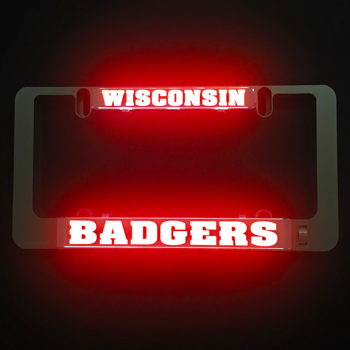 LumiSign Wisconsin Badgers insert with red WISCONSIN and BADGERS illuminated lettering