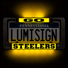 Lumisign Steelers illuminated license plate frame with yellow and black graphics